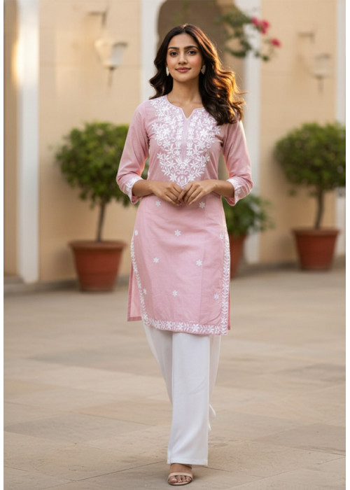 ADELYN PINK EMBROIDERED KURTHA